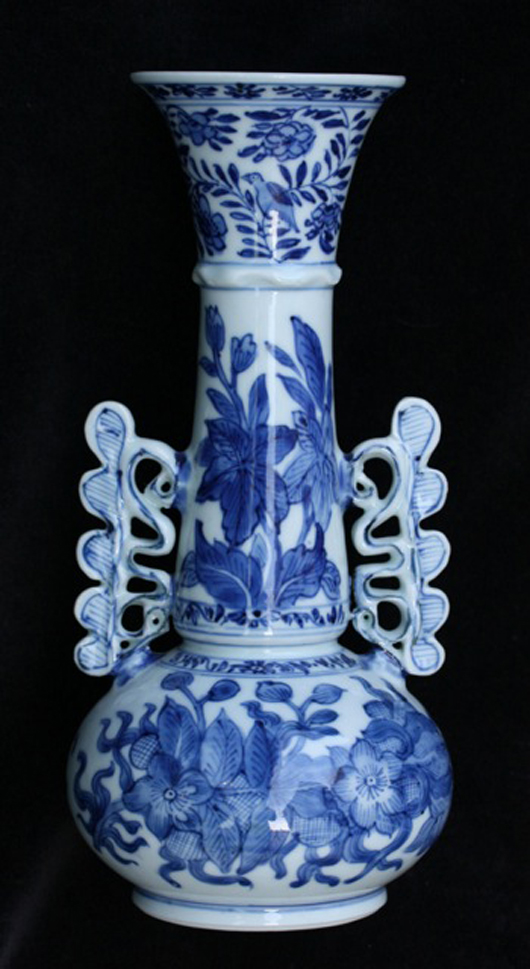 This Chinese Kangxi period blue and white vase, modeled on a Venetian glass form, will be on the stand of Guest and Guest at the 19th BADA Fine Art and Antiques Fair at the Duke of York's Square in London from March 23-29. Image courtesy Guest and Guest and BADA.